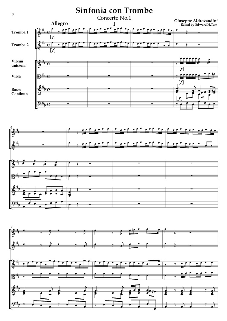 ALDROVANDINI 3 Concerti per due Trombe D major Score+Parts
